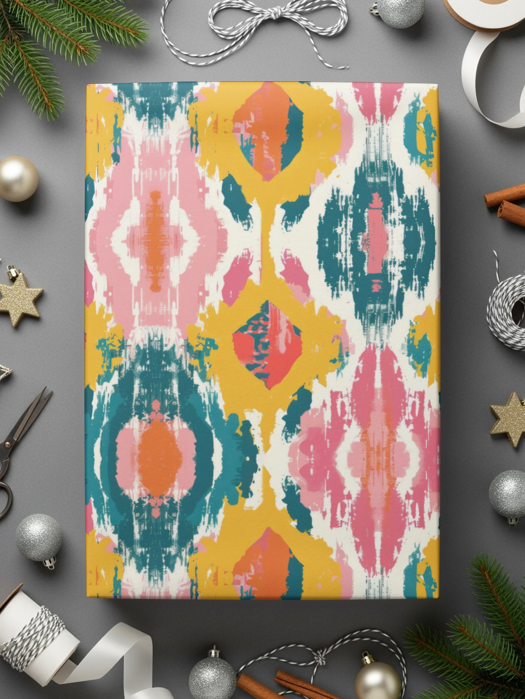 Vibrant Abstract Ikat Design Wrapping Paper Product