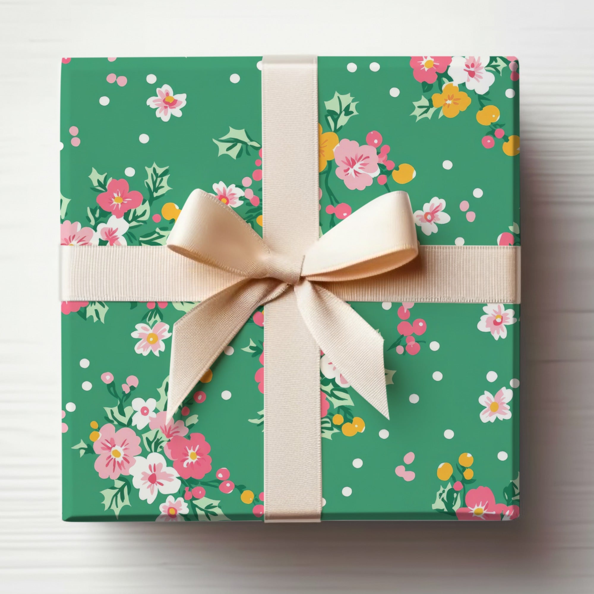 Floral Green Gift Box with Bow Design