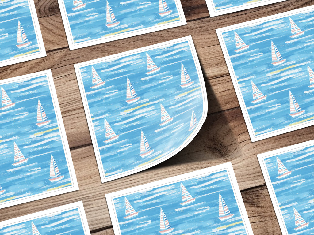 Vibrant Sailboat Pattern on Blue Background Paper
