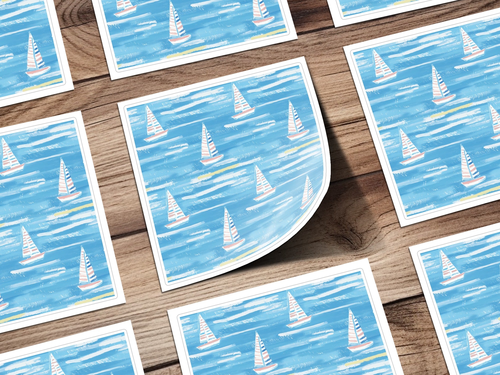Vibrant Sailboat Pattern on Blue Background Paper