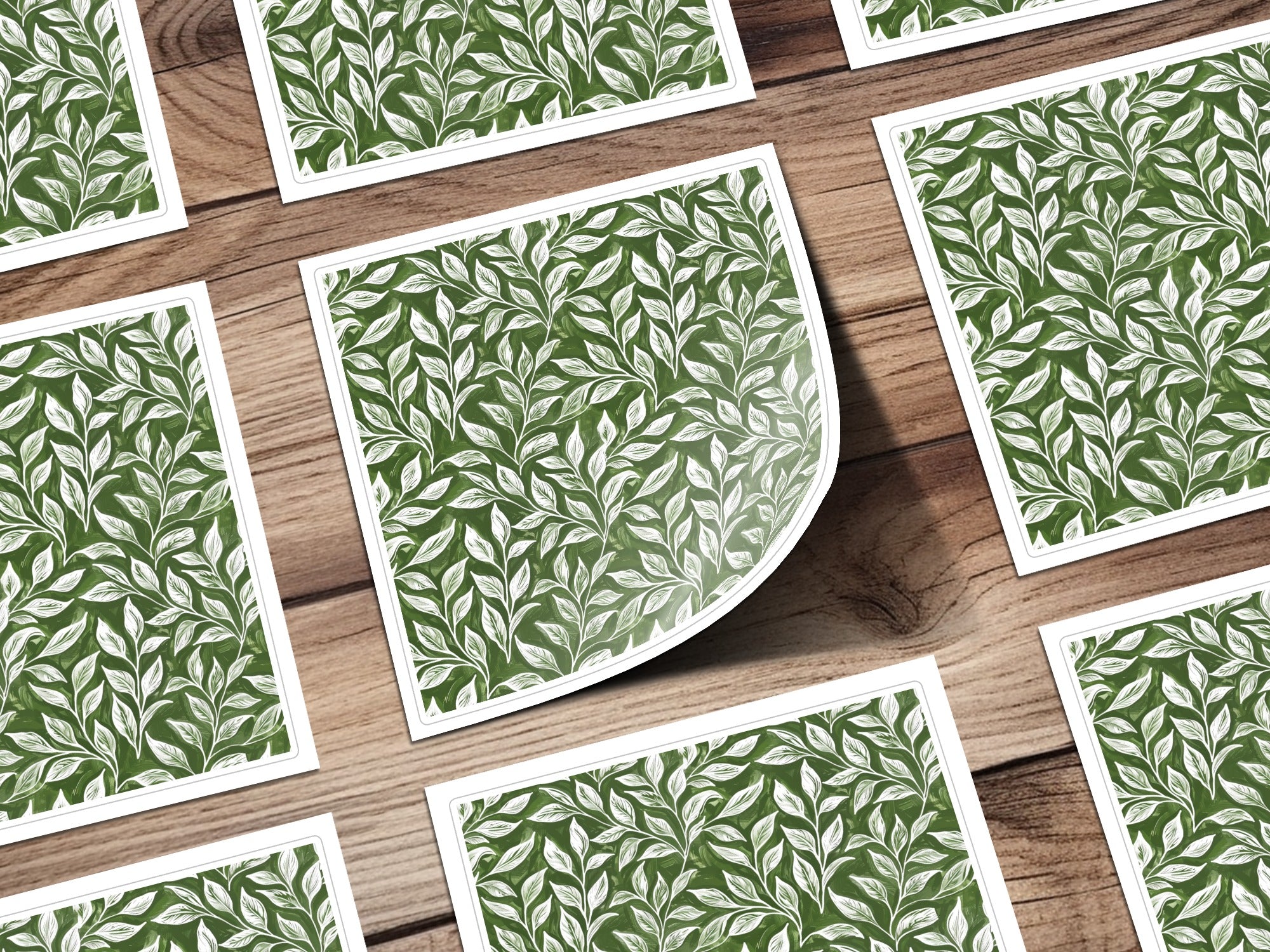 Green Leaf Pattern Square Sticker Collection