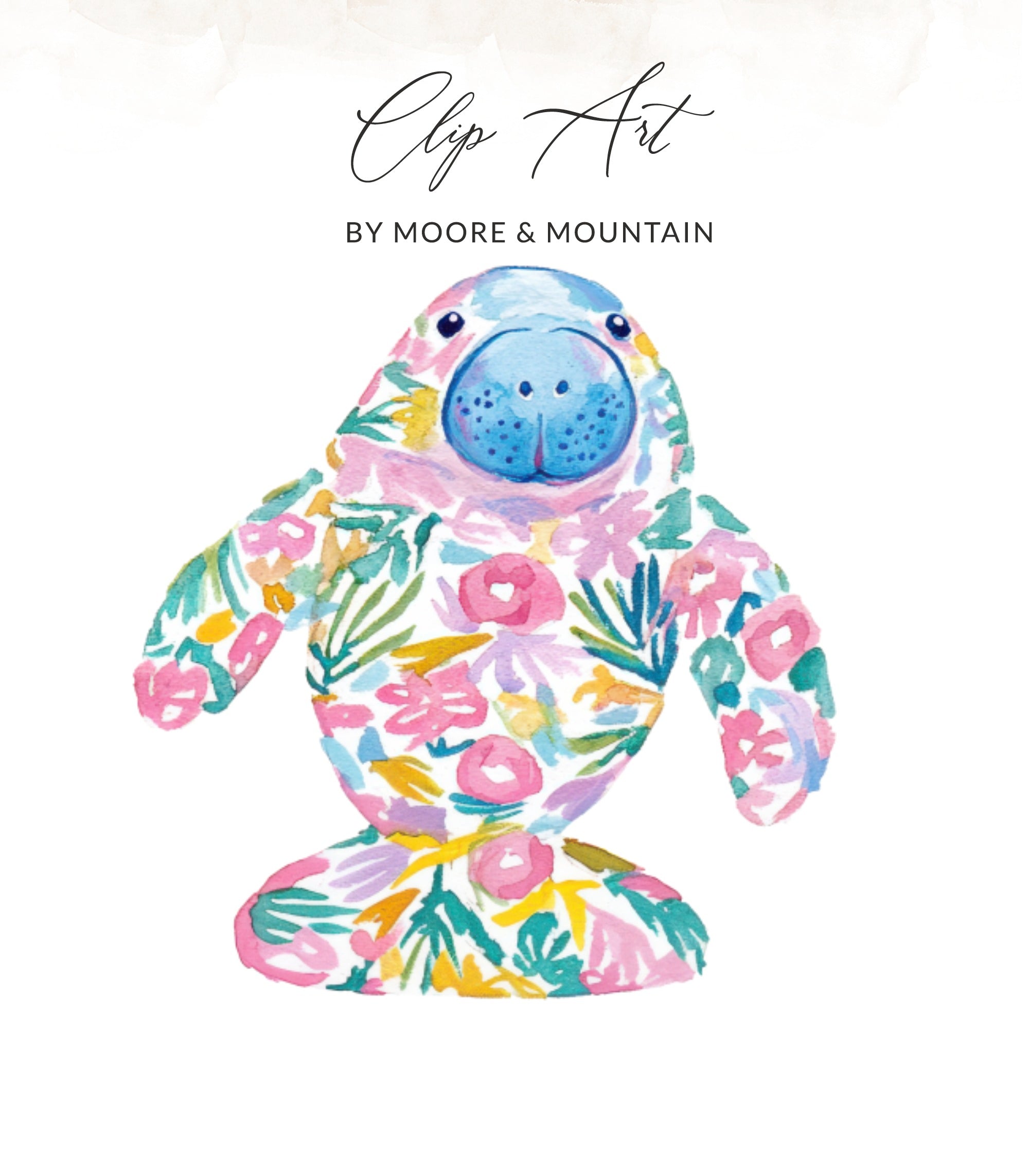 Floral manatee clip art with "Clip Art by Moore & Mountain" text.