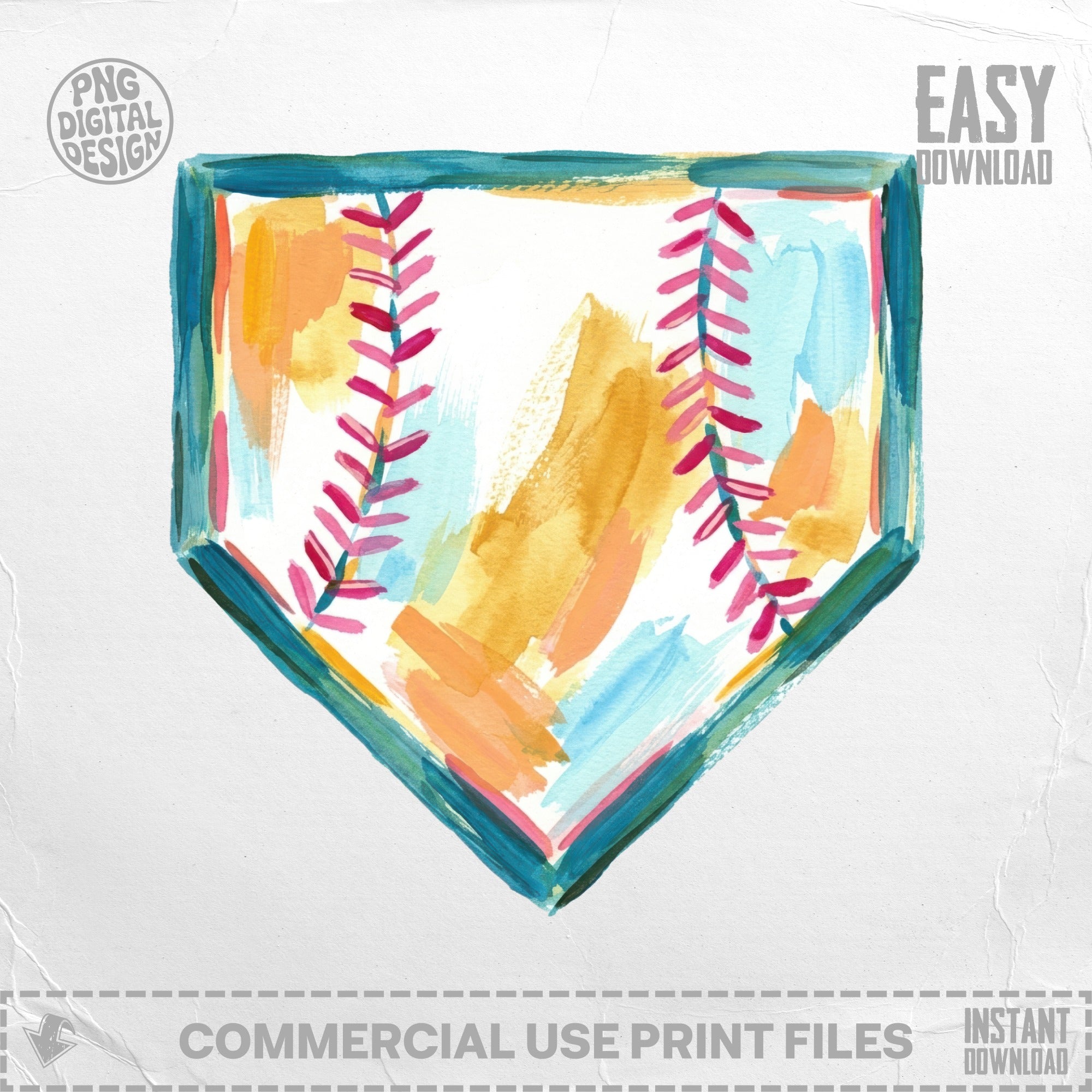 Abstract Baseball Home Plate Digital Design, Watercolor Sports Clipart for Baseball Mom Gift, Printable Wall Art, Team Coach SVG PNG