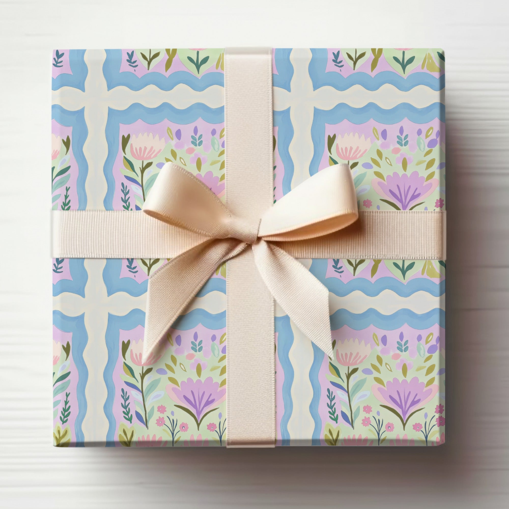 Pastel Floral Patterned Gift Wrap with Bow Product