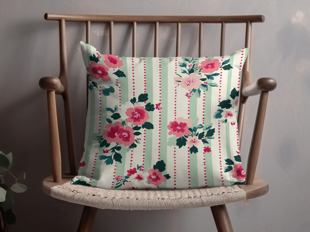 Floral Stripe Design Decorative Cushion Cover