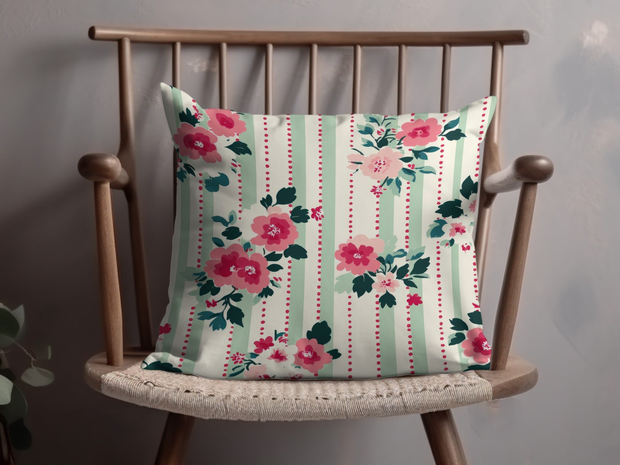 Floral Stripe Design Decorative Cushion Cover