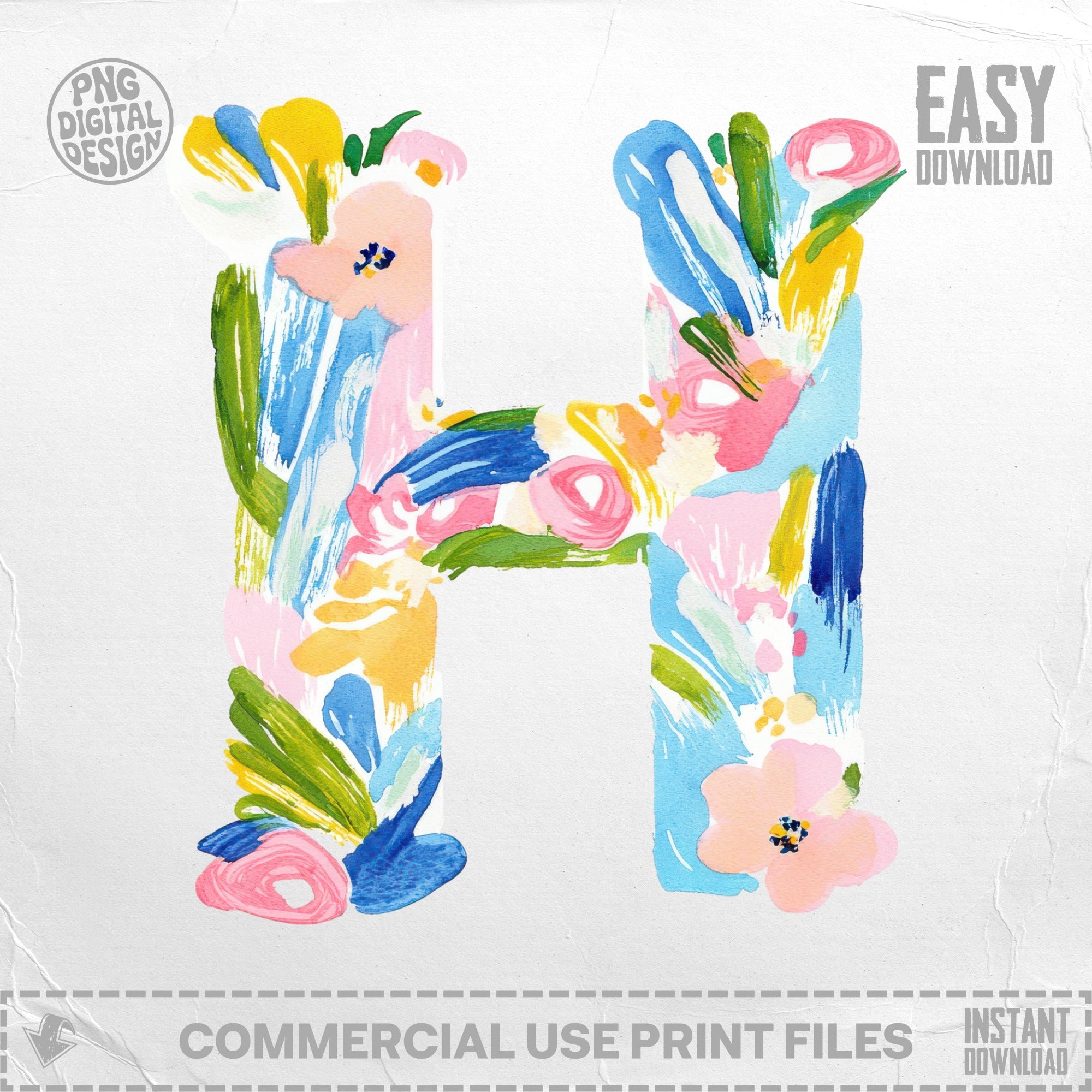 Floral letter H with "Easy Download" text overlay.