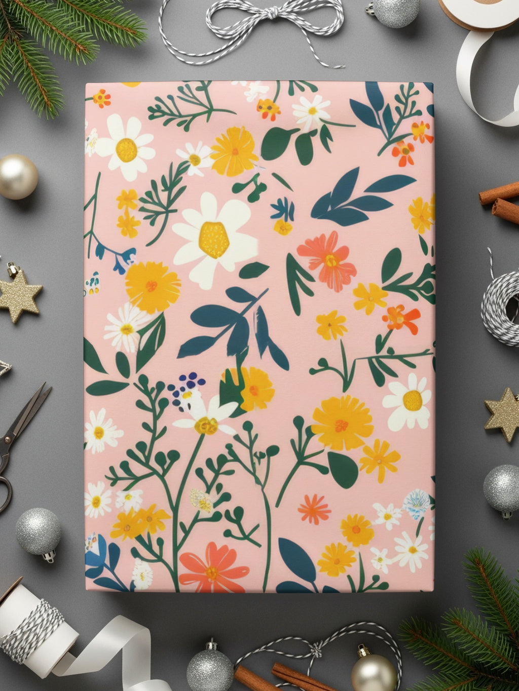 Floral Patterned Pink Gift Wrapping Paper Holiday Celebration