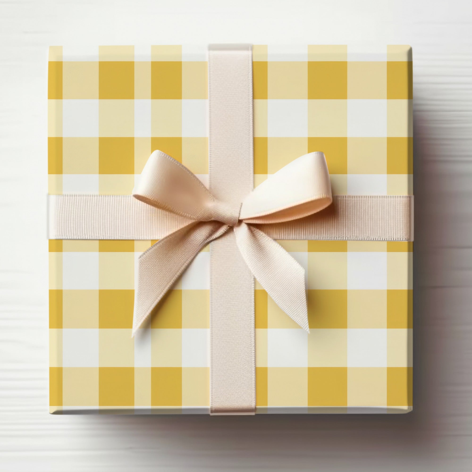 Yellow Gingham Pattern Gift Box with Ribbon Bow