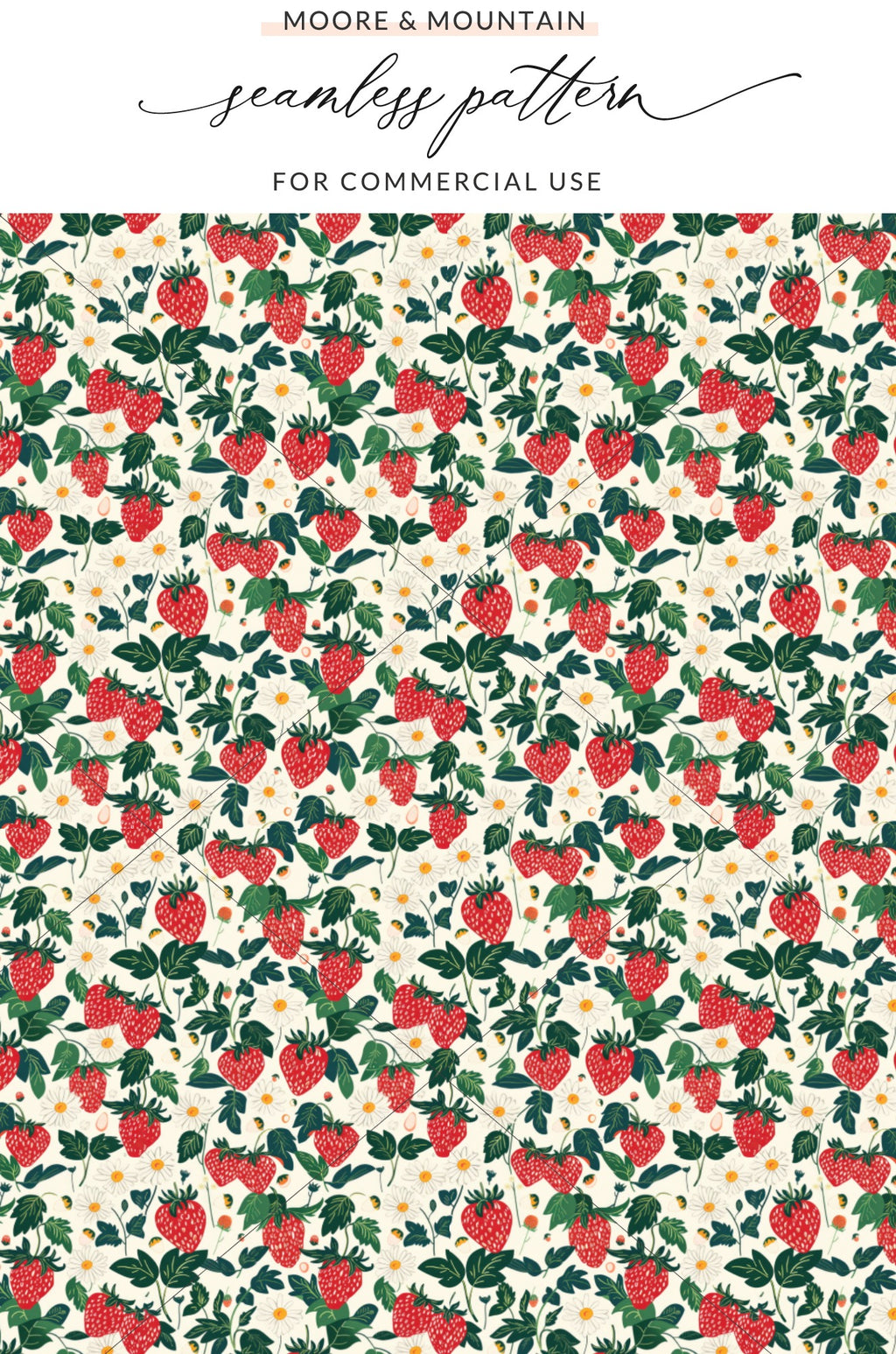 Strawberry Themed Floral Seamless Pattern for Commercial Use