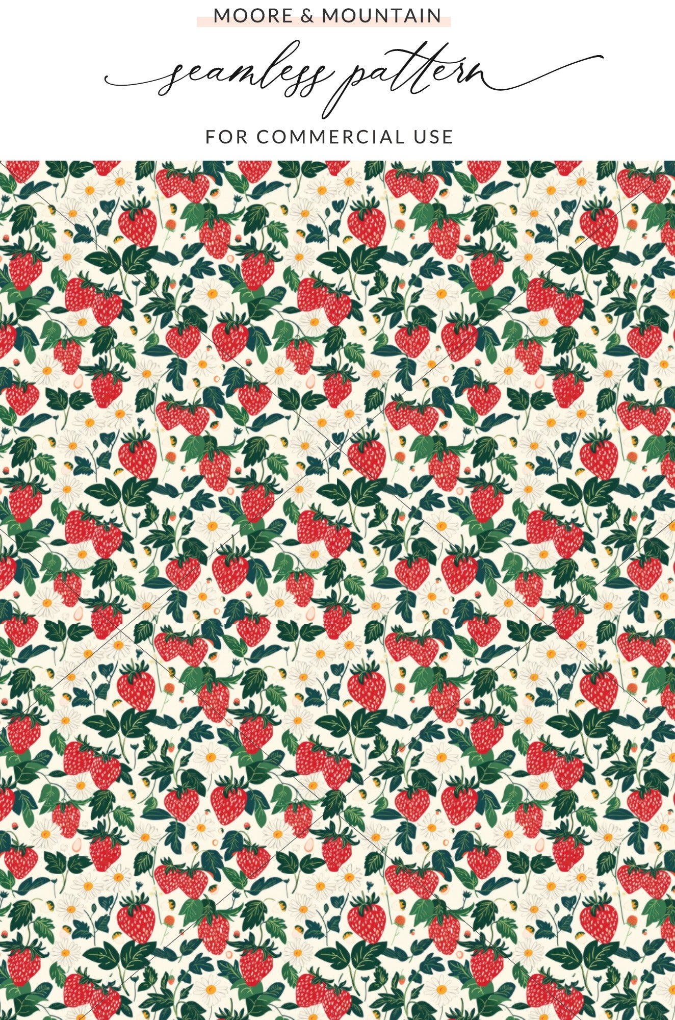 Strawberry Themed Floral Seamless Pattern for Commercial Use