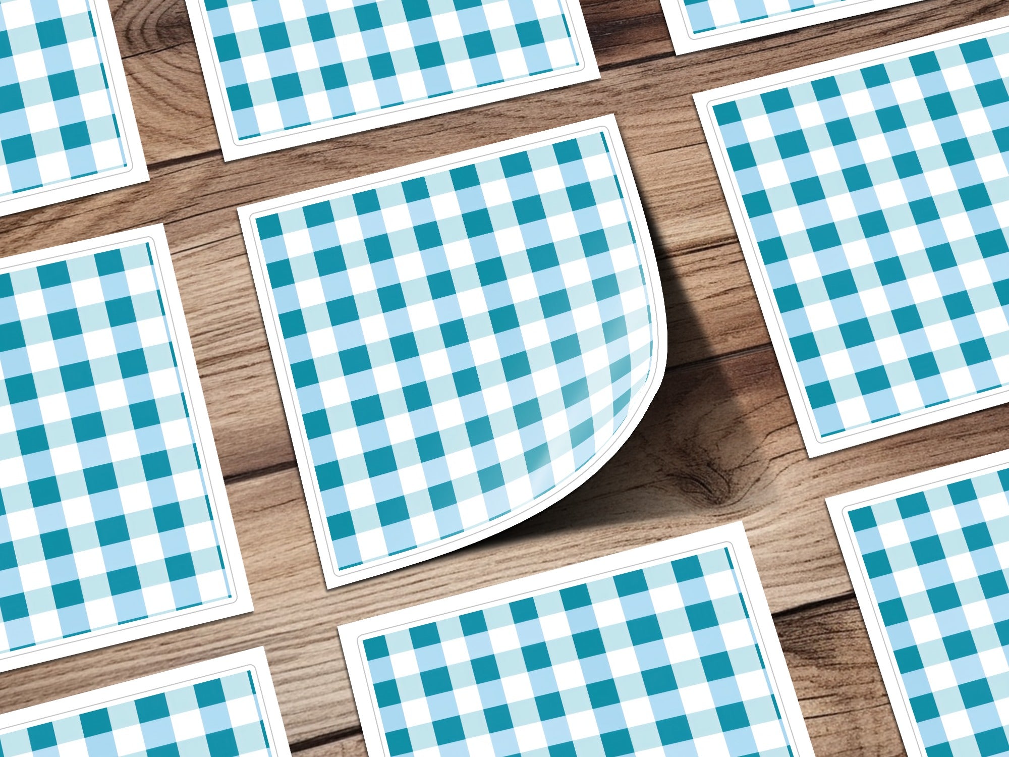 Blue Gingham Patterned Home Decor Sticker Sheet