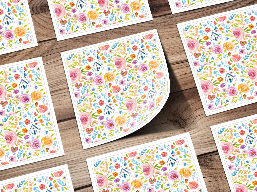 Colorful Floral and Church Pattern Sticker Sheets