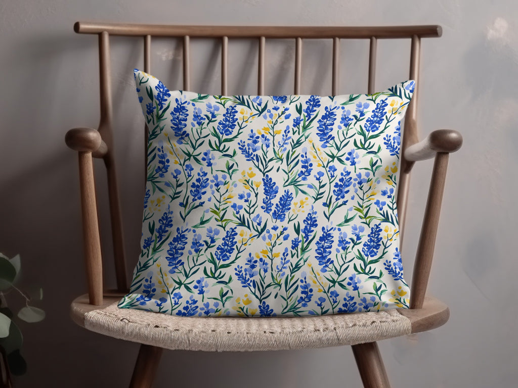 Floral Pattern Blue and Yellow Decorative Pillow