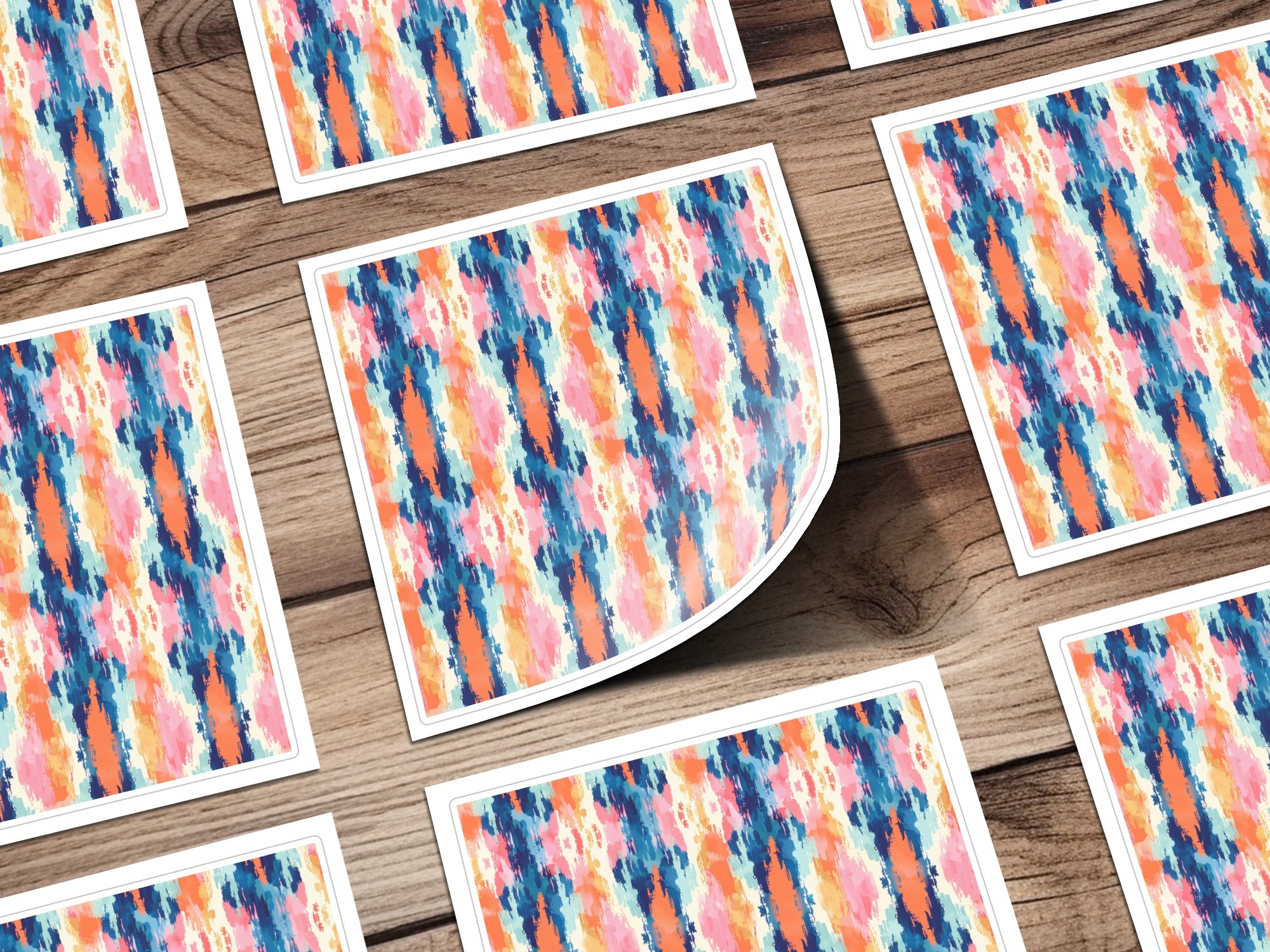 Vibrant Abstract Pattern Square Paper on Wood Background