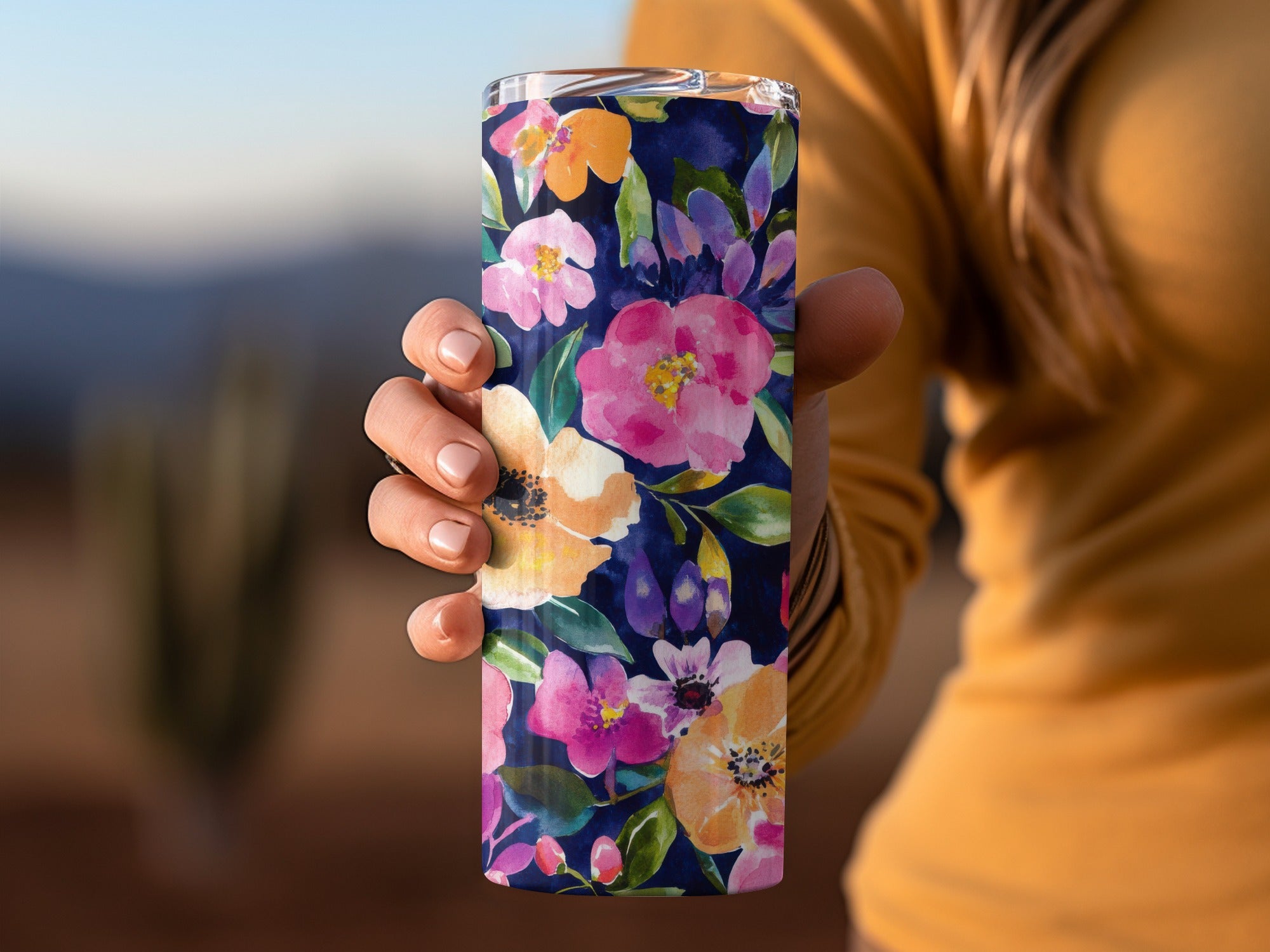 Floral Pattern Travel Tumbler with Colorful Design