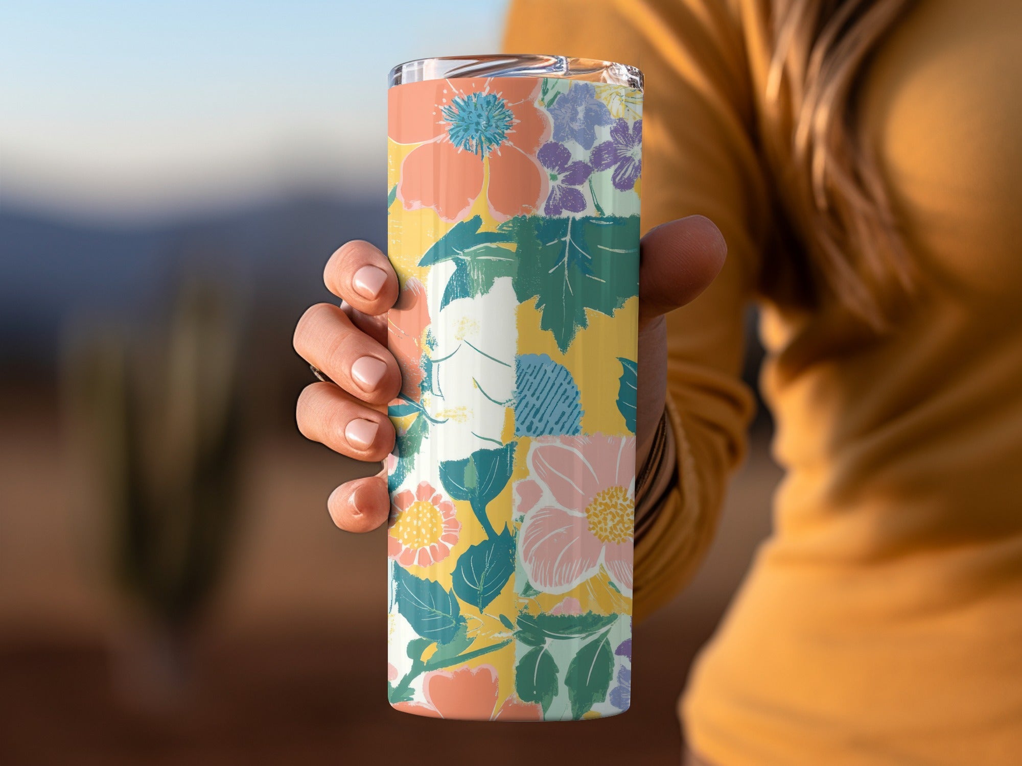 Colorful Floral Patterned Travel Tumbler Drinkware Cup