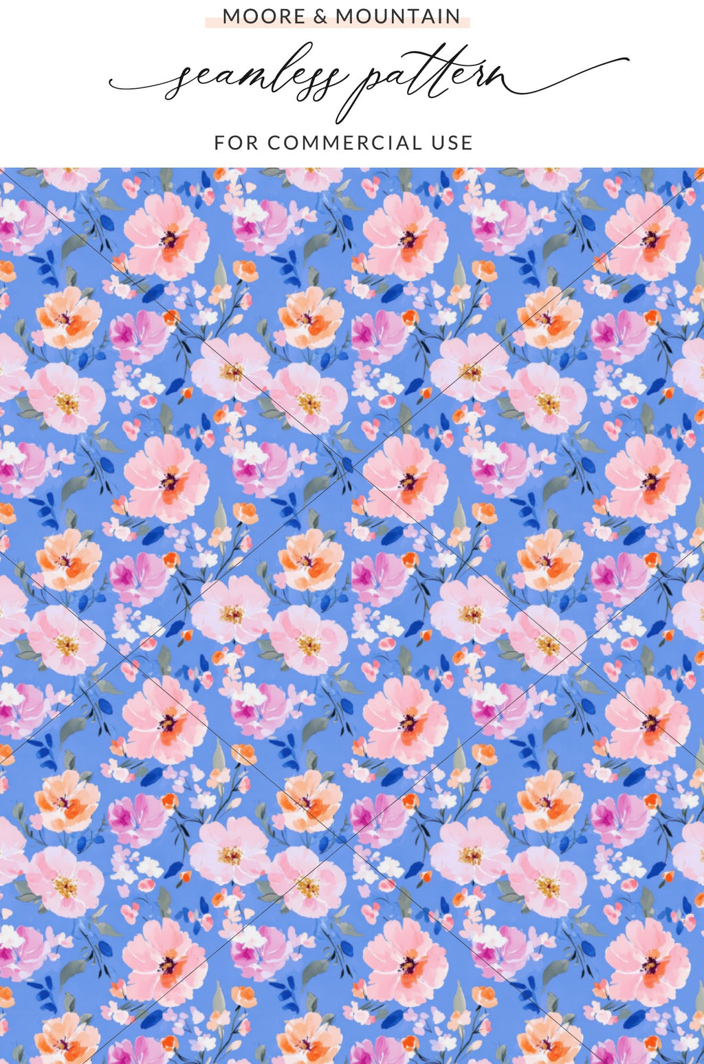 Seamless Floral Pattern on Blue Background Design
