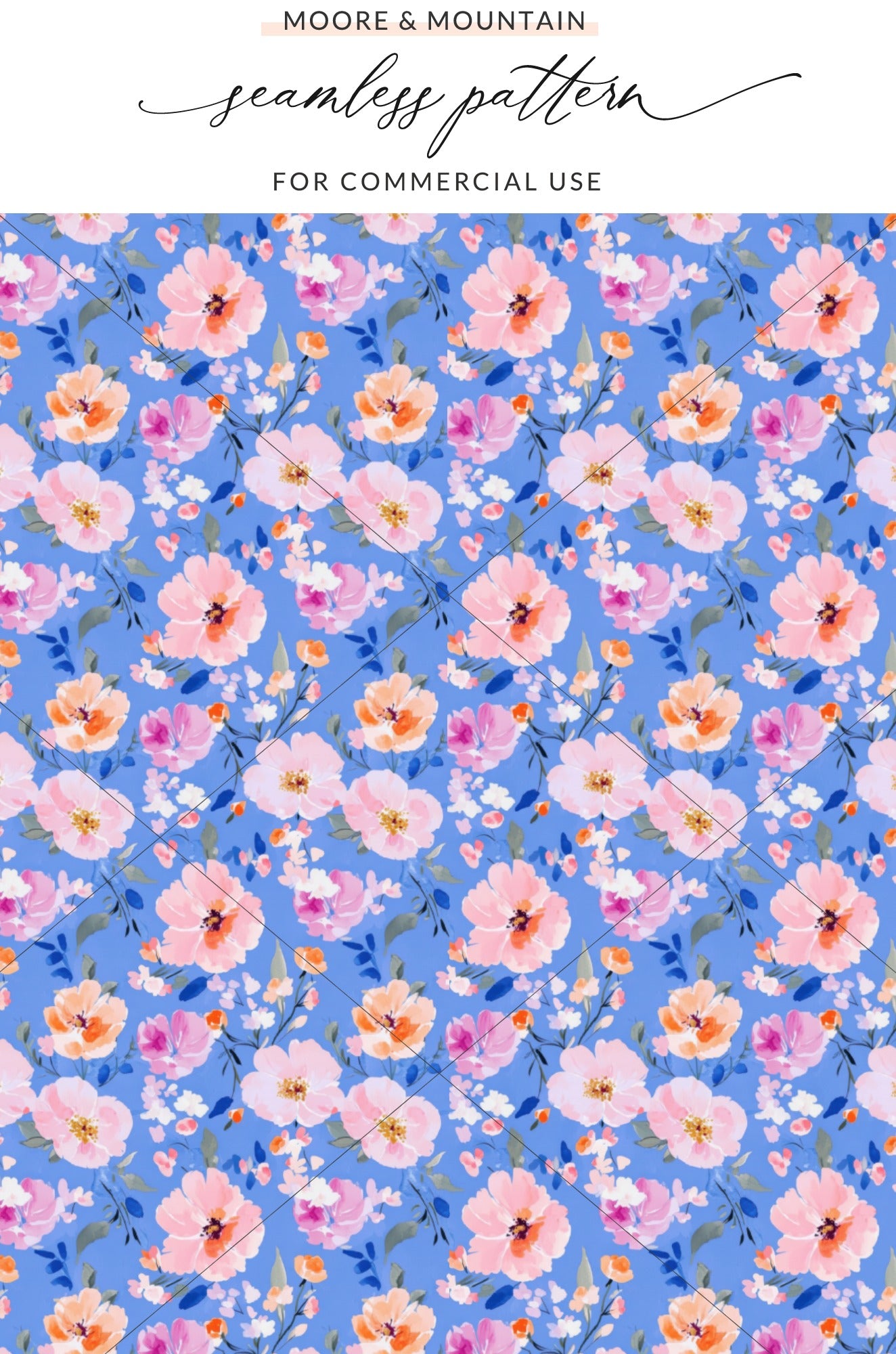 Seamless Floral Pattern on Blue Background Design
