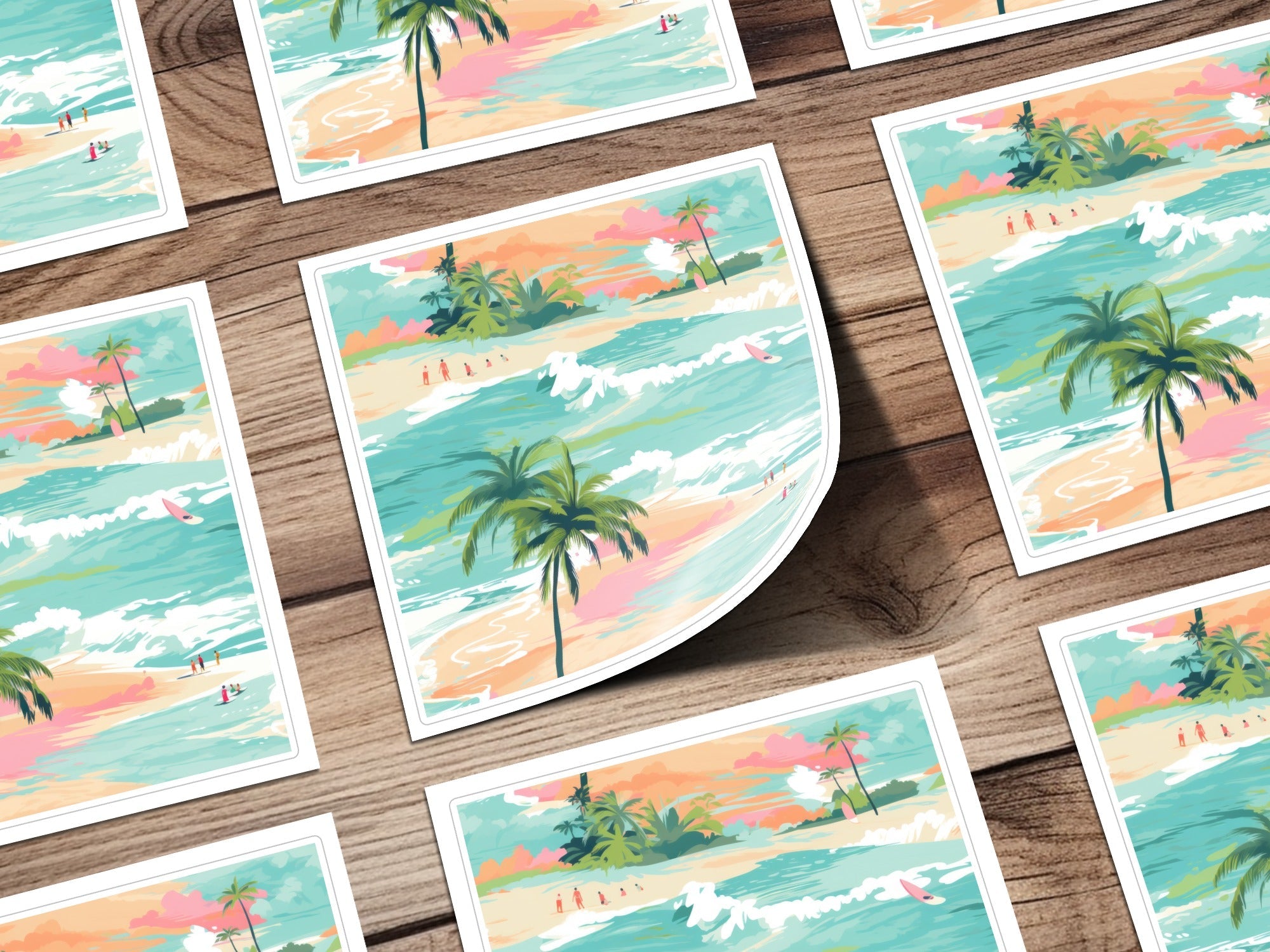 Beachy Seamless Pattern, Digital Tropical Summer Illustration, Summer Vibes Graphic, Beach, Palm Trees, Surfing, Digital Paper, Fabric Design - Moore and Mountain