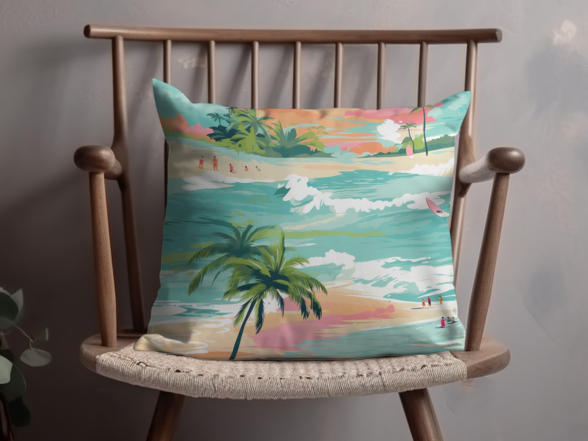 Beachy Seamless Pattern, Digital Tropical Summer Illustration, Summer Vibes Graphic, Beach, Palm Trees, Surfing, Digital Paper, Fabric Design - Moore and Mountain