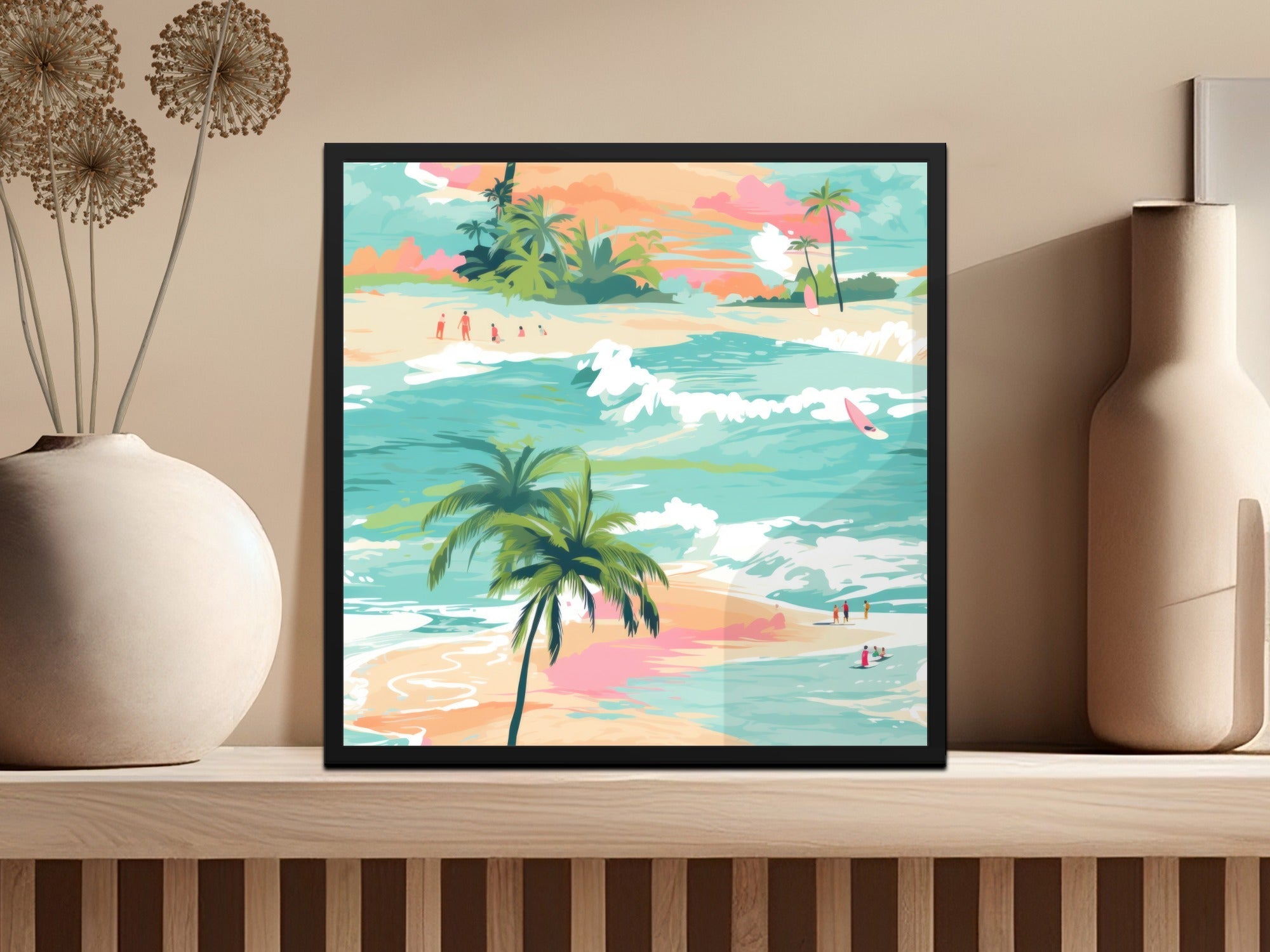 Beachy Seamless Pattern, Digital Tropical Summer Illustration, Summer Vibes Graphic, Beach, Palm Trees, Surfing, Digital Paper, Fabric Design - Moore and Mountain