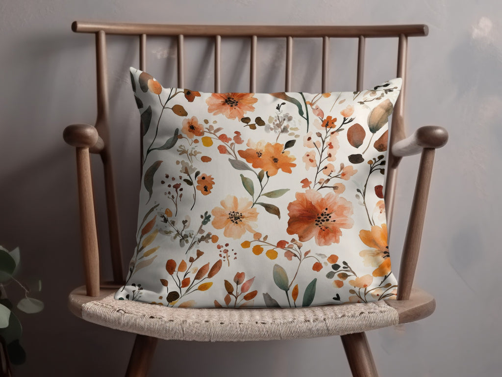 Vintage Orange Floral Print Decorative Pillow Cover