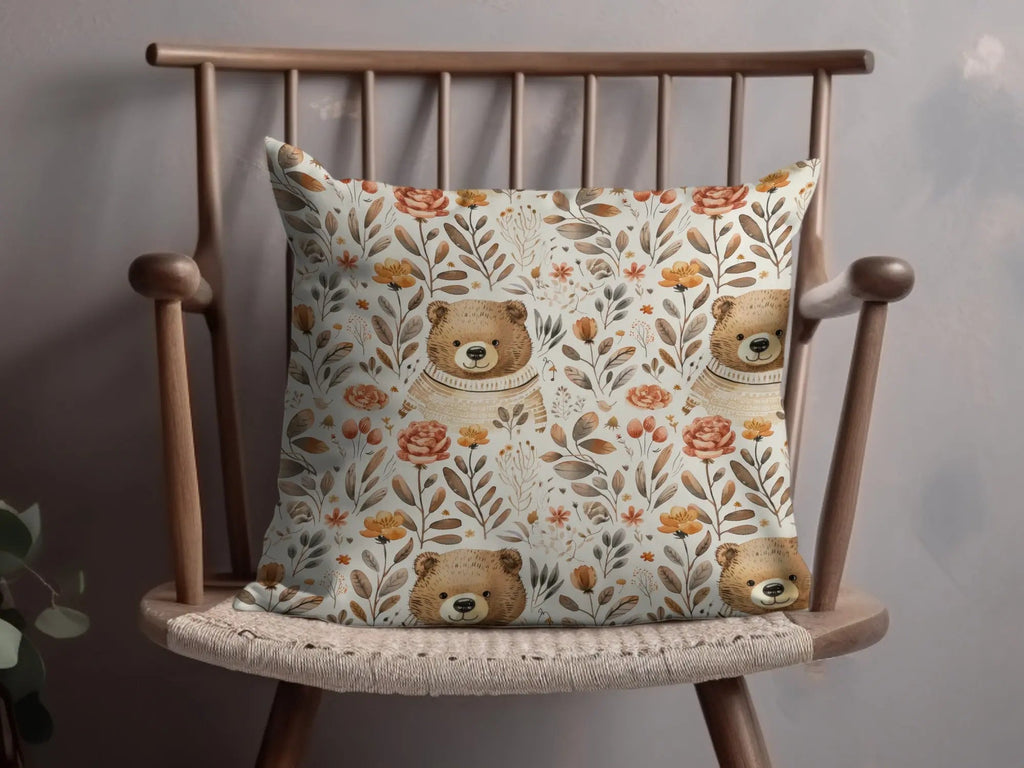 Bear Floral Pattern, Seamless Digital Paper, Fall Digital Download, JPEG Files, Watercolor Style, Cute Bear Print, Repeat Pattern, 12x12 - Moore and Mountain