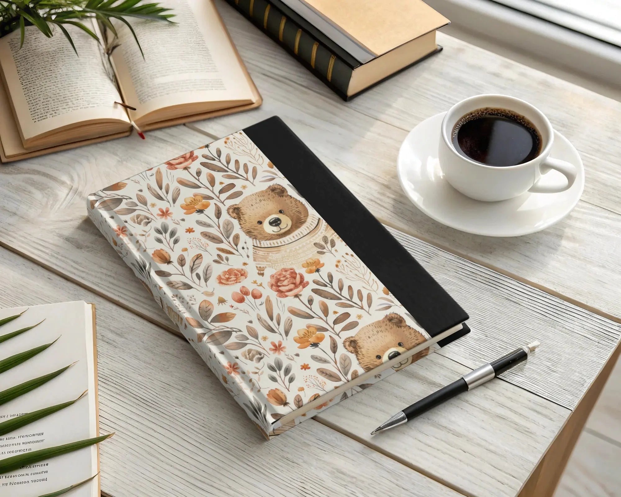 Bear Floral Pattern, Seamless Digital Paper, Fall Digital Download, JPEG Files, Watercolor Style, Cute Bear Print, Repeat Pattern, 12x12 - Moore and Mountain