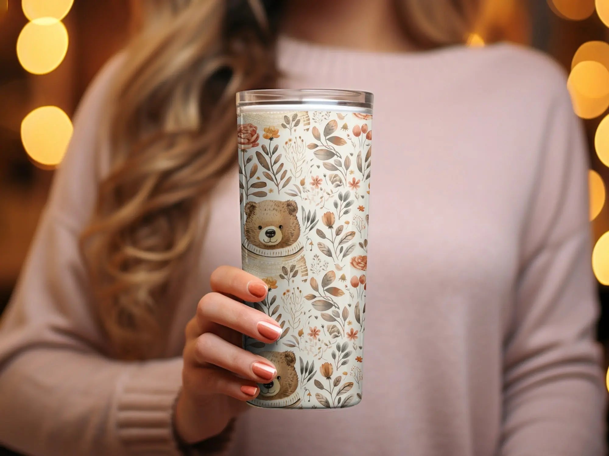 Bear Floral Pattern, Seamless Digital Paper, Fall Digital Download, JPEG Files, Watercolor Style, Cute Bear Print, Repeat Pattern, 12x12 - Moore and Mountain