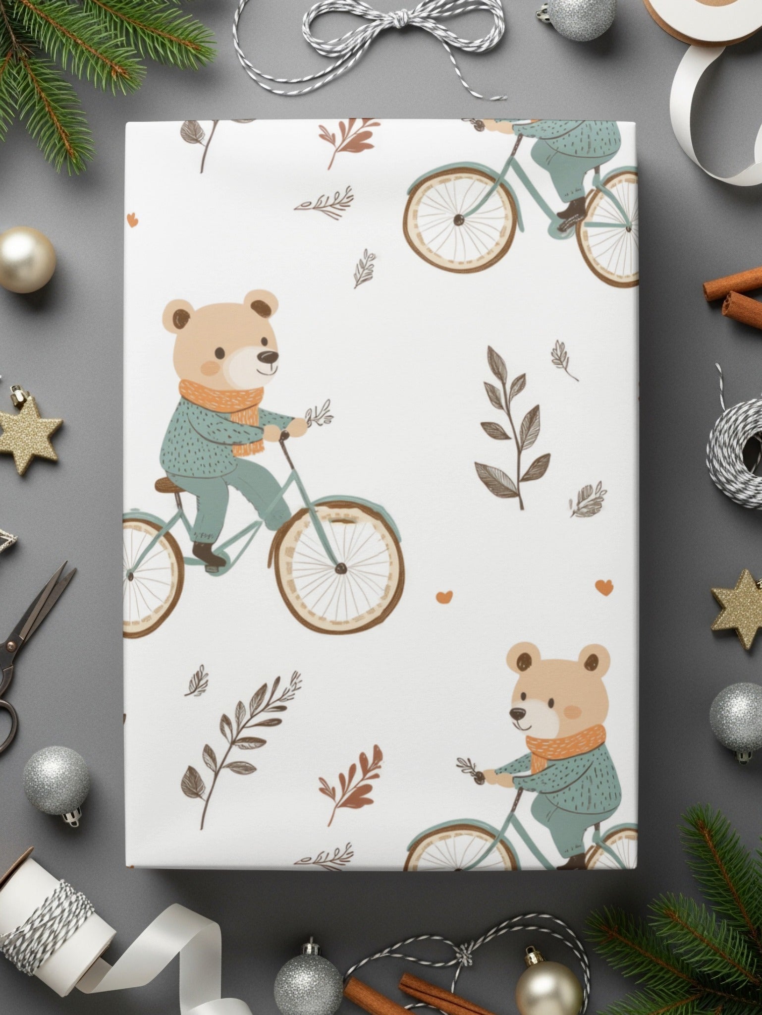 Bear on Bicycle Seamless Pattern, Cute Animal Digital Paper, Fall Autumn Kids Fabric Design, Digital Files for Commercial Use - Moore and Mountain