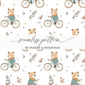 Bear on Bicycle Seamless Pattern, Cute Animal Digital Paper, Fall Autumn Kids Fabric Design, Digital Files for Commercial Use - Moore and Mountain