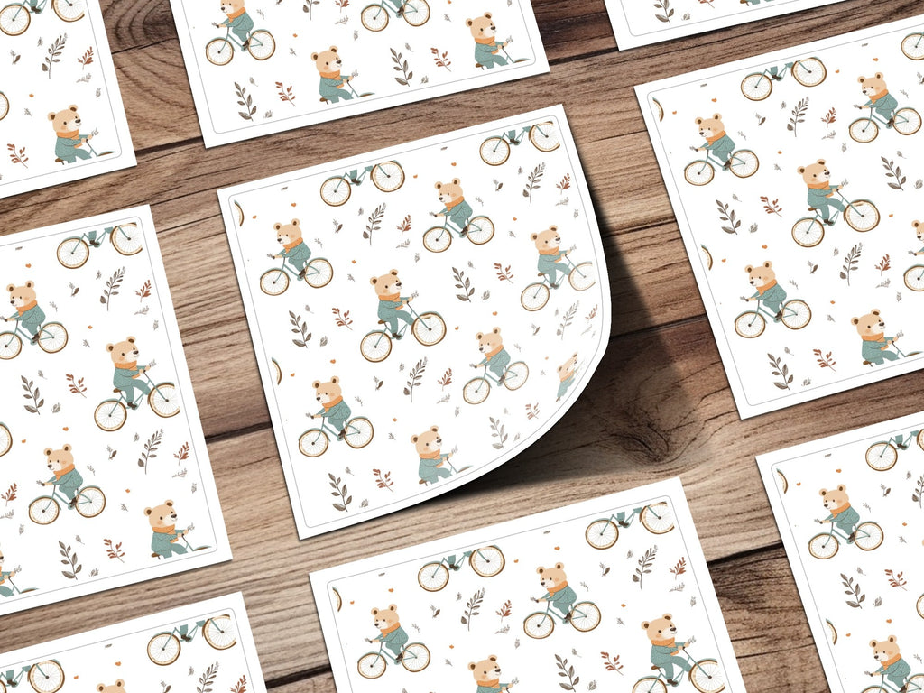 Bear on Bicycle Seamless Pattern, Cute Animal Digital Paper, Fall Autumn Kids Fabric Design, Digital Files for Commercial Use - Moore and Mountain
