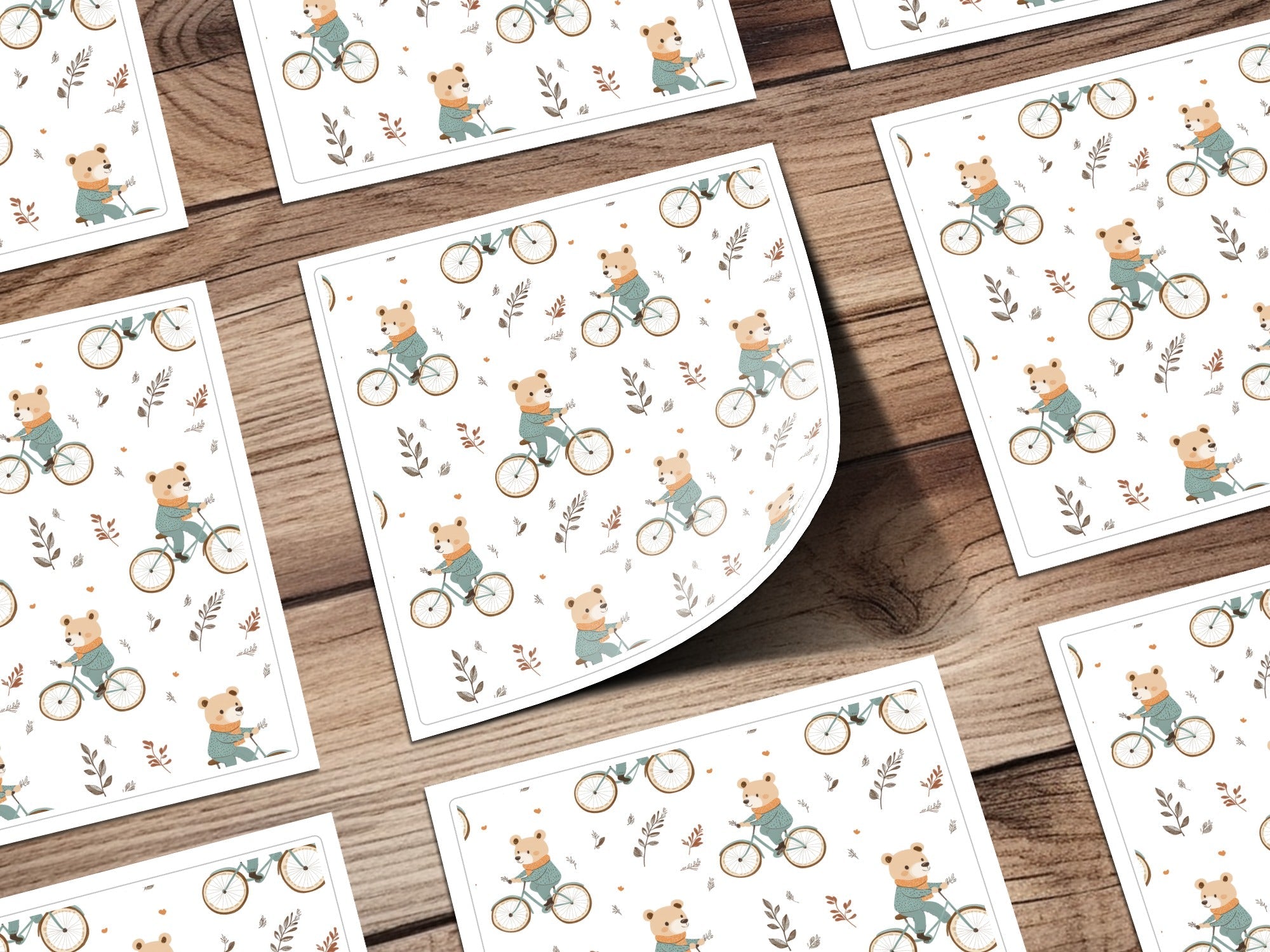 Bear on Bicycle Seamless Pattern, Cute Animal Digital Paper, Fall Autumn Kids Fabric Design, Digital Files for Commercial Use - Moore and Mountain