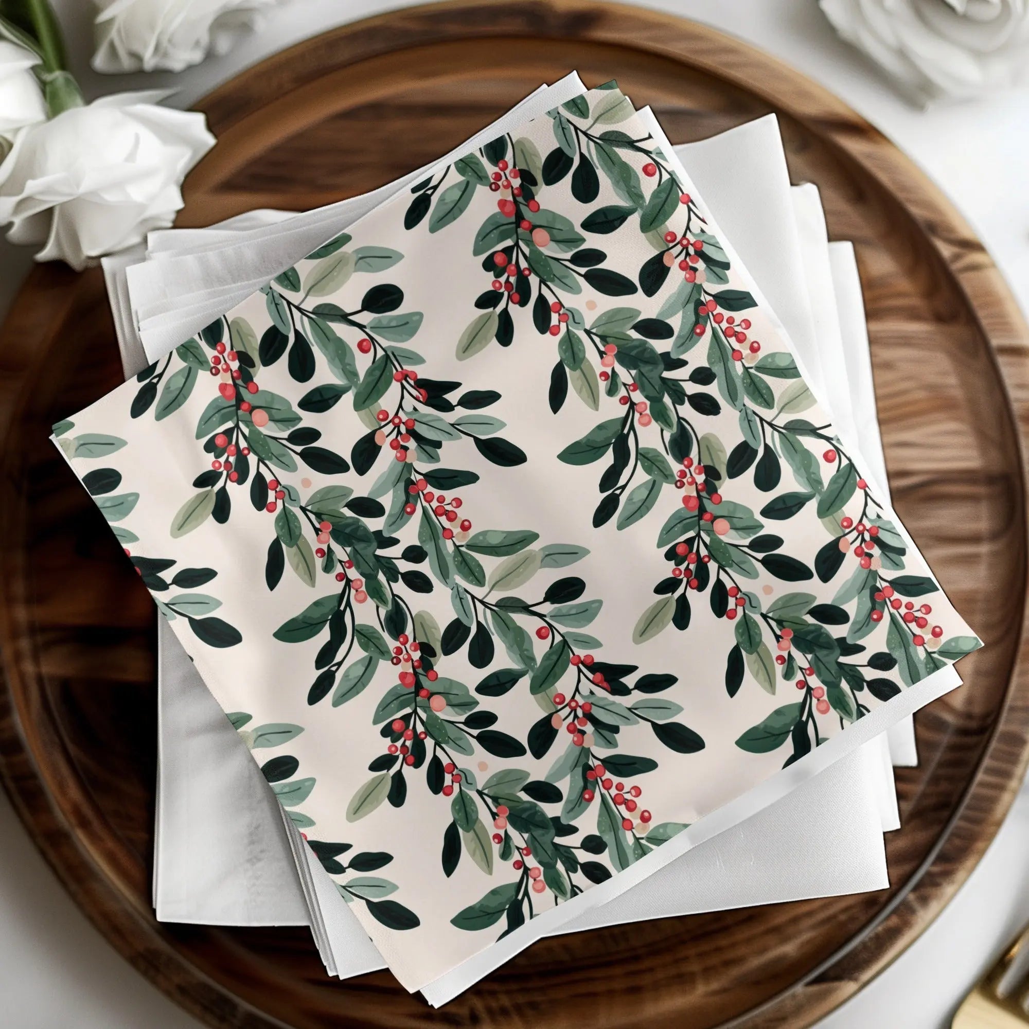 Berries and Leaves Digital Paper, Seamless Botanical Pattern, Watercolor Floral Design, Nature Print, Scrapbook Paper, Fabric Design - Moore and Mountain