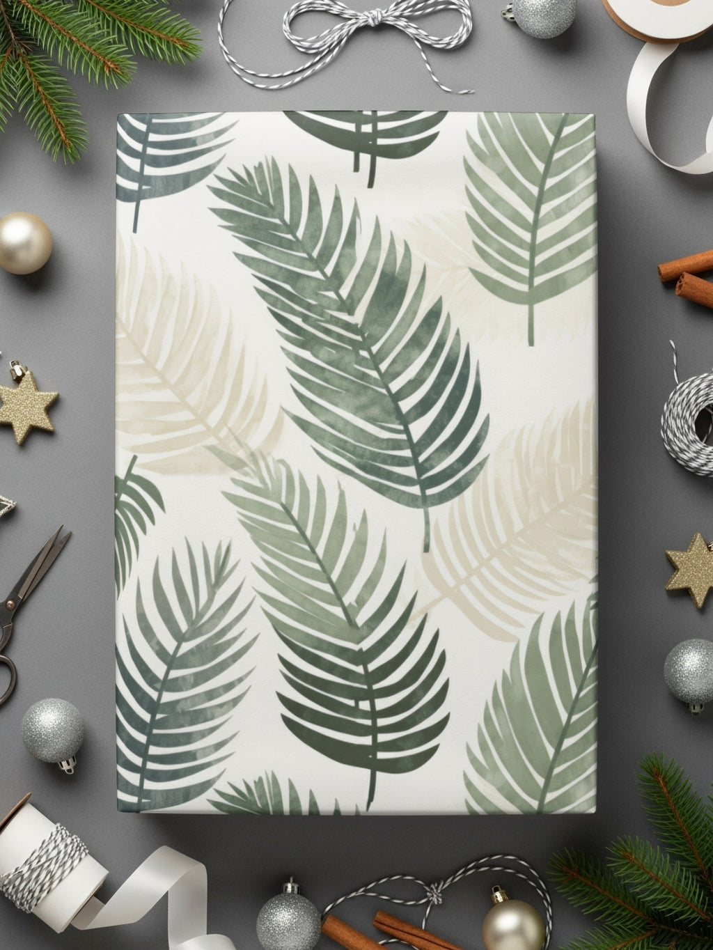 Festive Green Palm Leaves Wrapping Paper Sheets