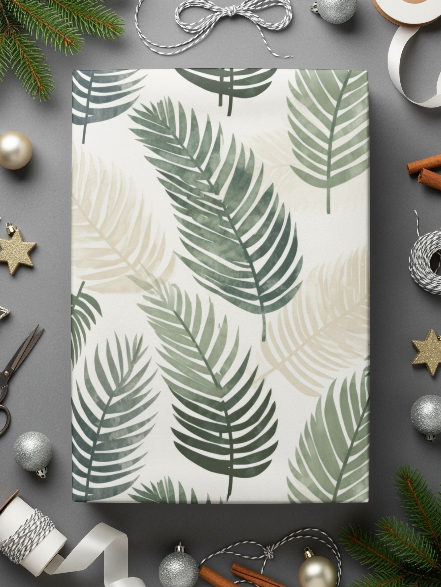 Festive Green Palm Leaves Wrapping Paper Sheets