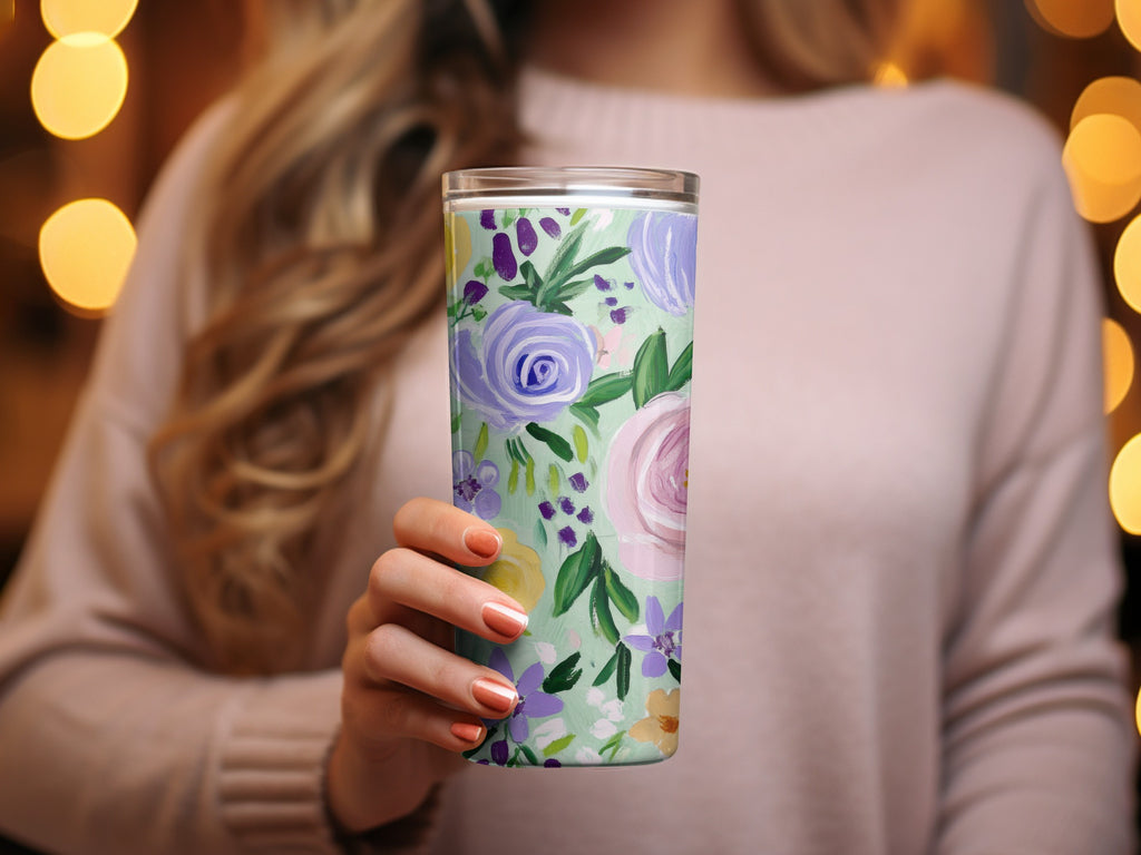 Fine Art Floral Seamless Pattern, Acrylic Floral Print, Pastel Flowers Digital Paper, Mint Green Floral Pattern, Fabric Design