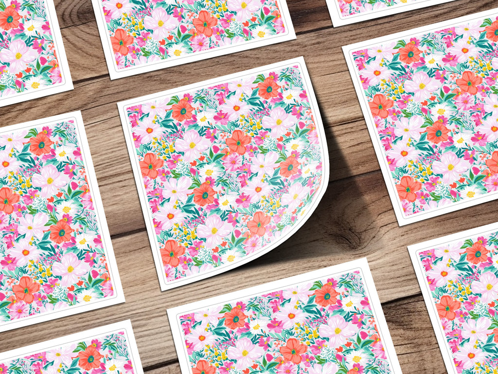 Vibrant Floral Pattern on Wooden Surface Sheet