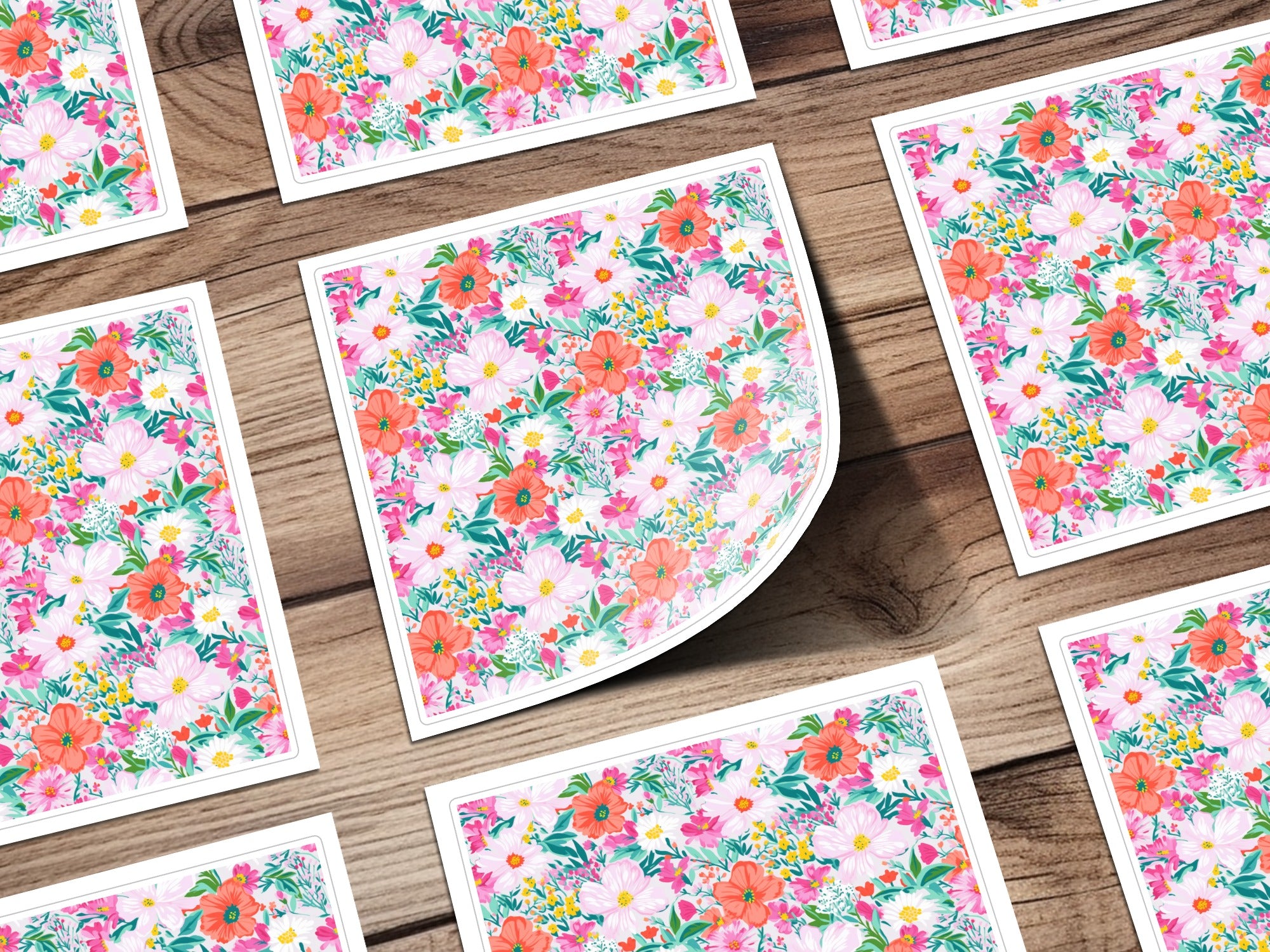 Vibrant Floral Pattern on Wooden Surface Sheet