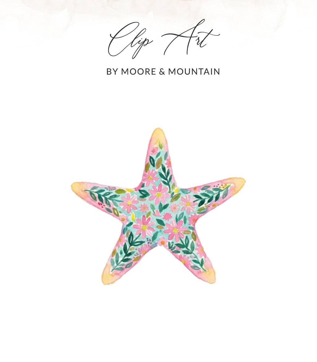 Watercolor starfish with floral pattern, "Clip Art" by Moore & Mountain.