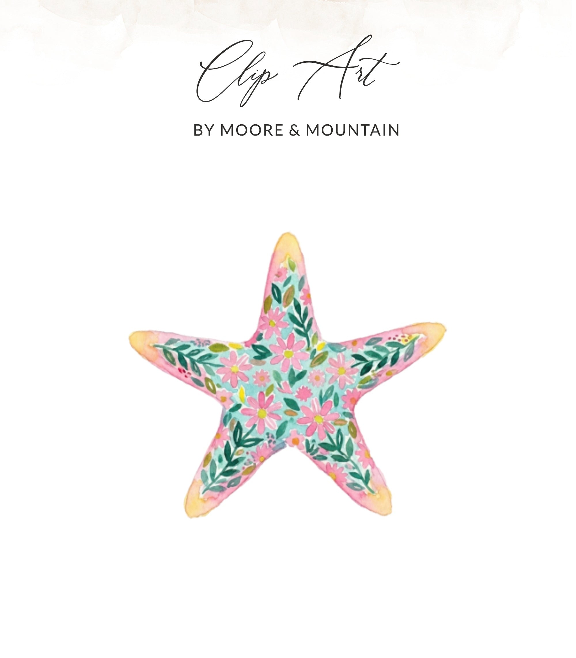 Watercolor starfish with floral pattern, "Clip Art" by Moore & Mountain.