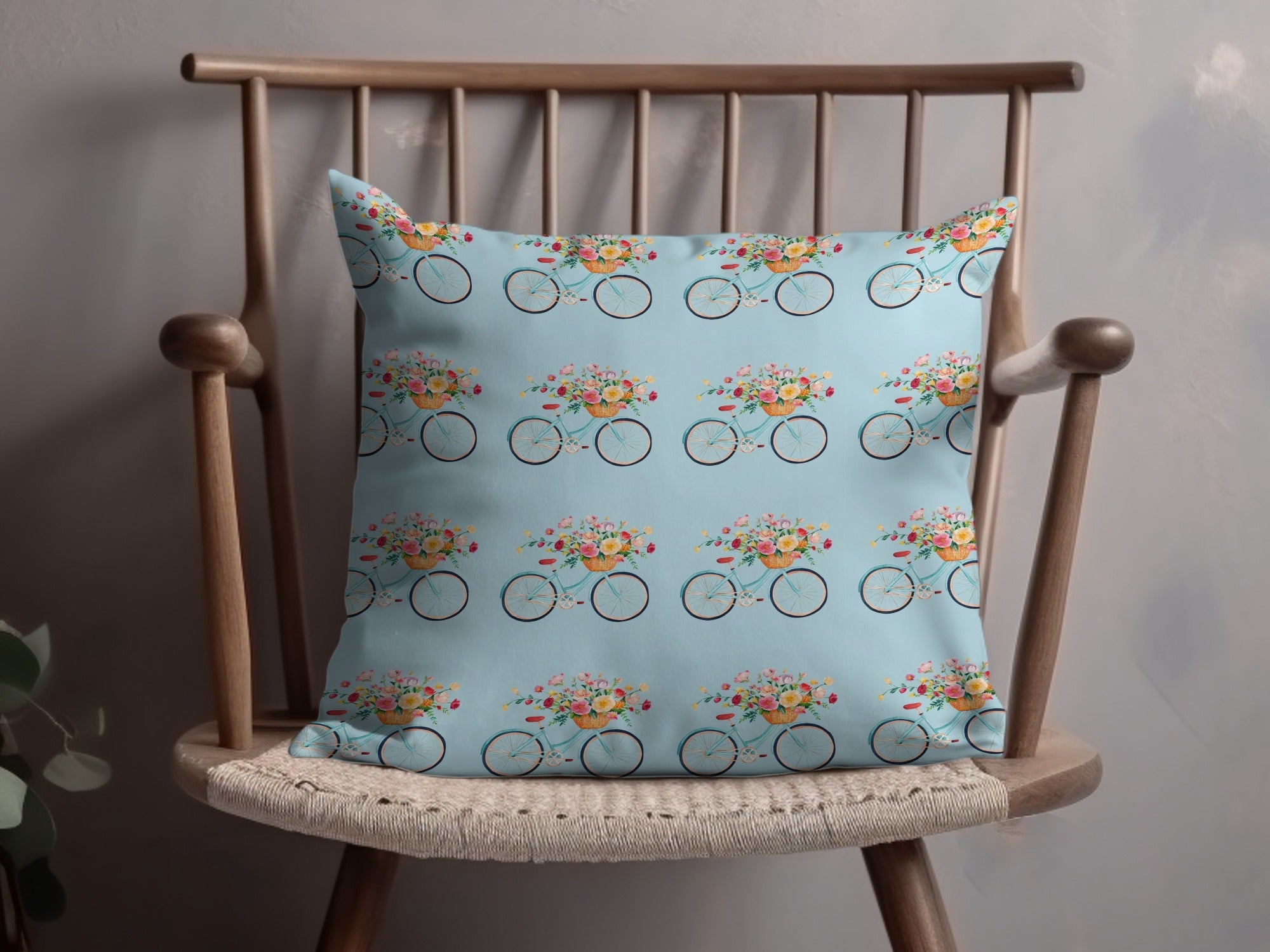 Bicycle Flower Basket Digital Paper, Seamless Pattern, Watercolor Bike Clipart, Floral Bike Design, Spring Digital Paper, Digital Download - Moore and Mountain