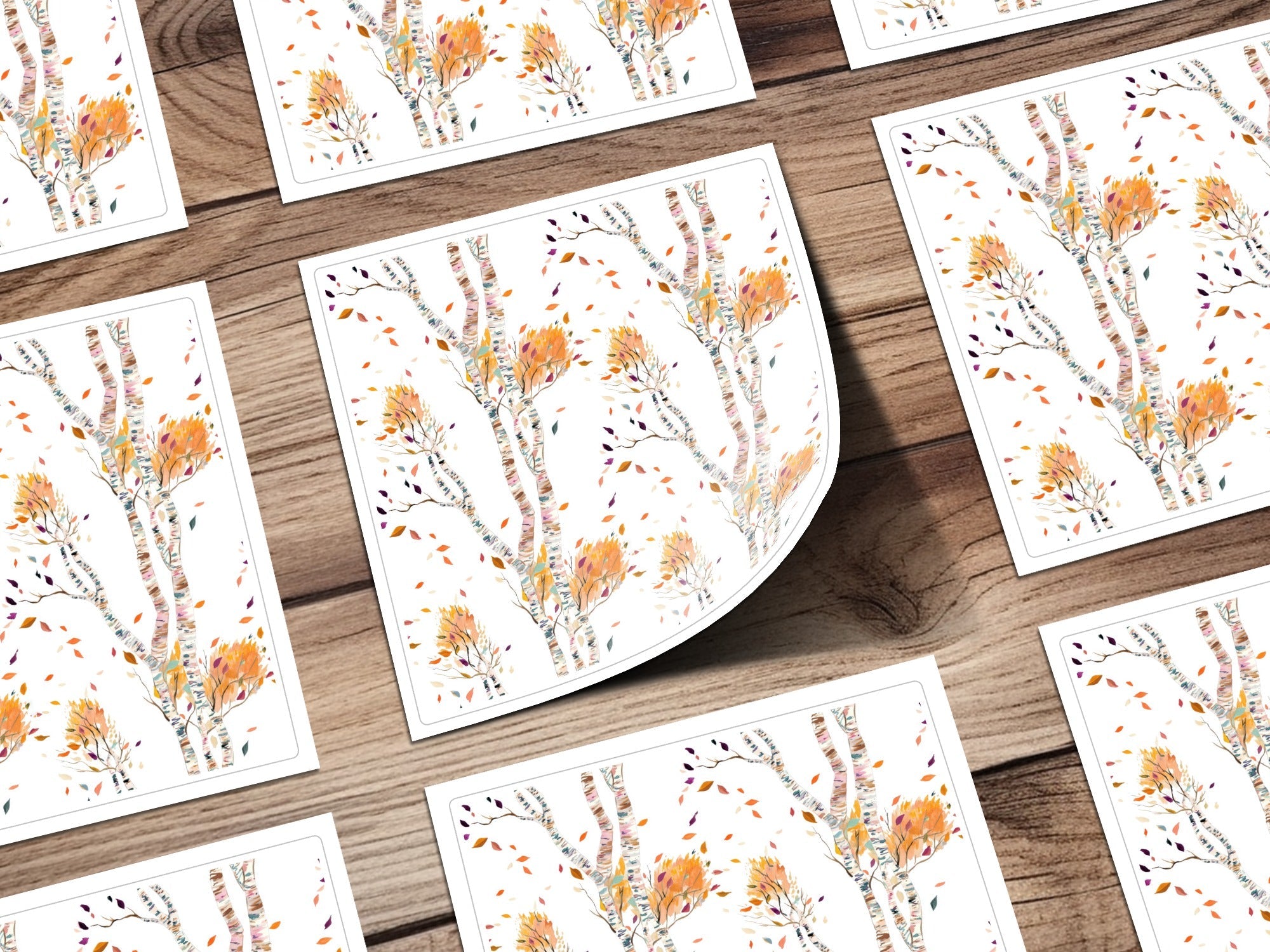 Birch Tree Digital Paper, Seamless Autumn Pattern, Fall Leaves Image, Watercolor Trees Digital Download, Printable Scrapbook Paper - Moore and Mountain