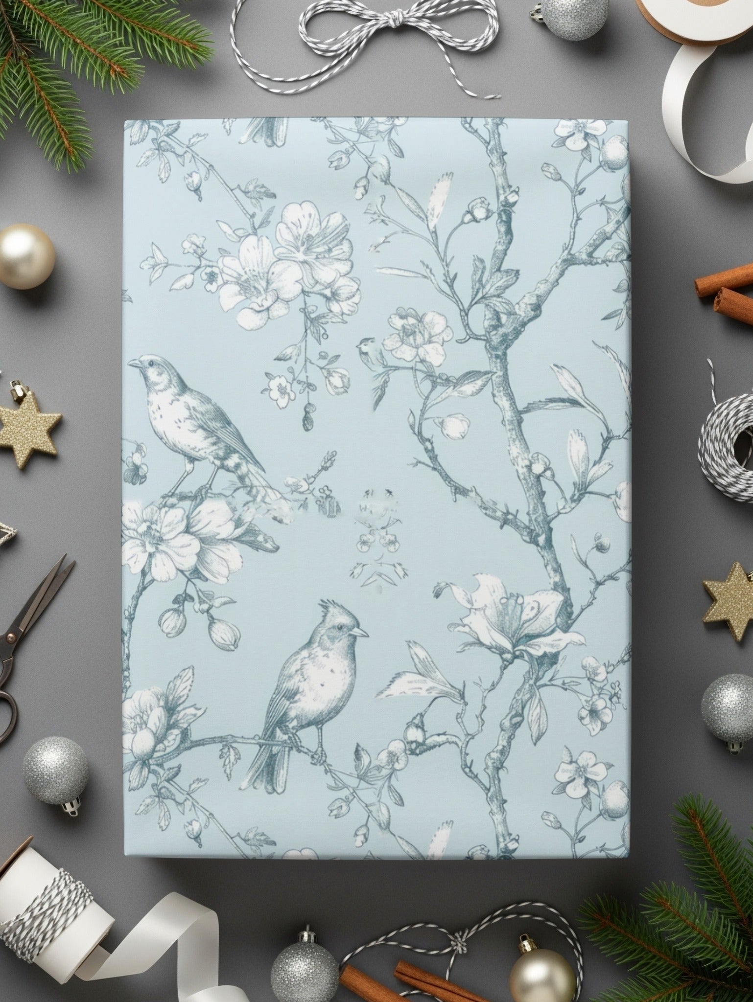 Bird and Blossom Digital Paper, Seamless Floral Pattern, Light Blue Digital Texture, Printable Fabric Design, Scrapbooking, Digital - Moore and Mountain