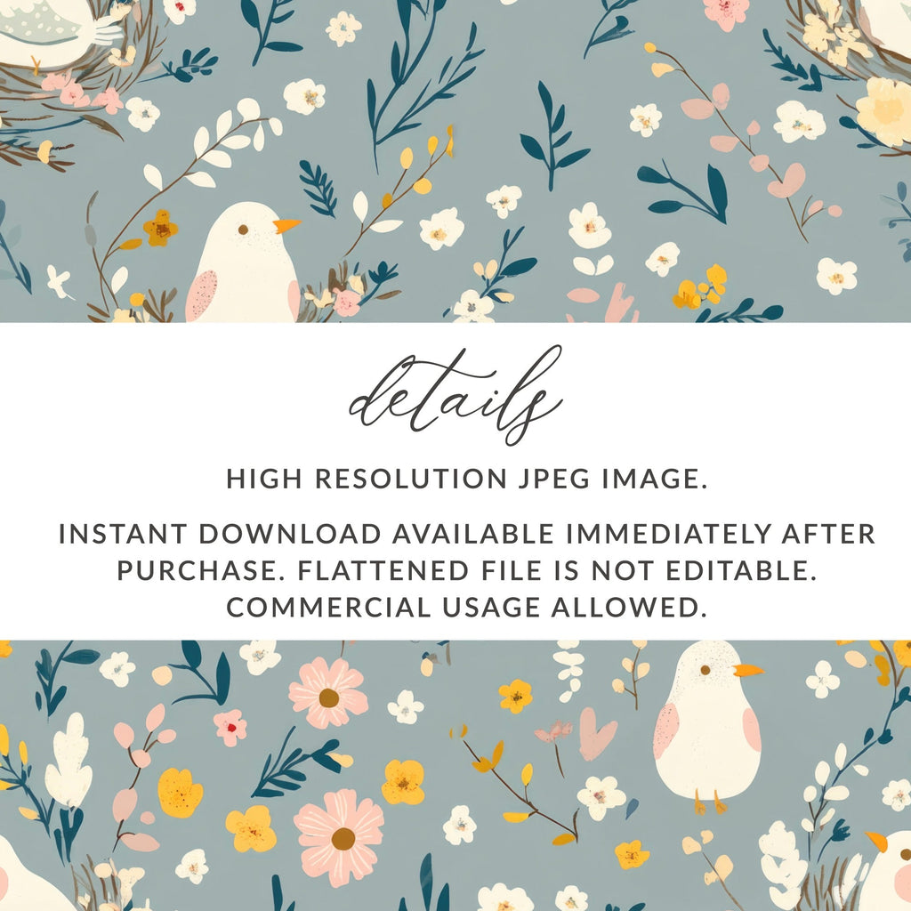 Bird and Blossom Digital Paper, Seamless Pattern File, Floral Nest Print, Nursery Decor Download, Scrapbooking Digital, Spring Pattern - Moore and Mountain