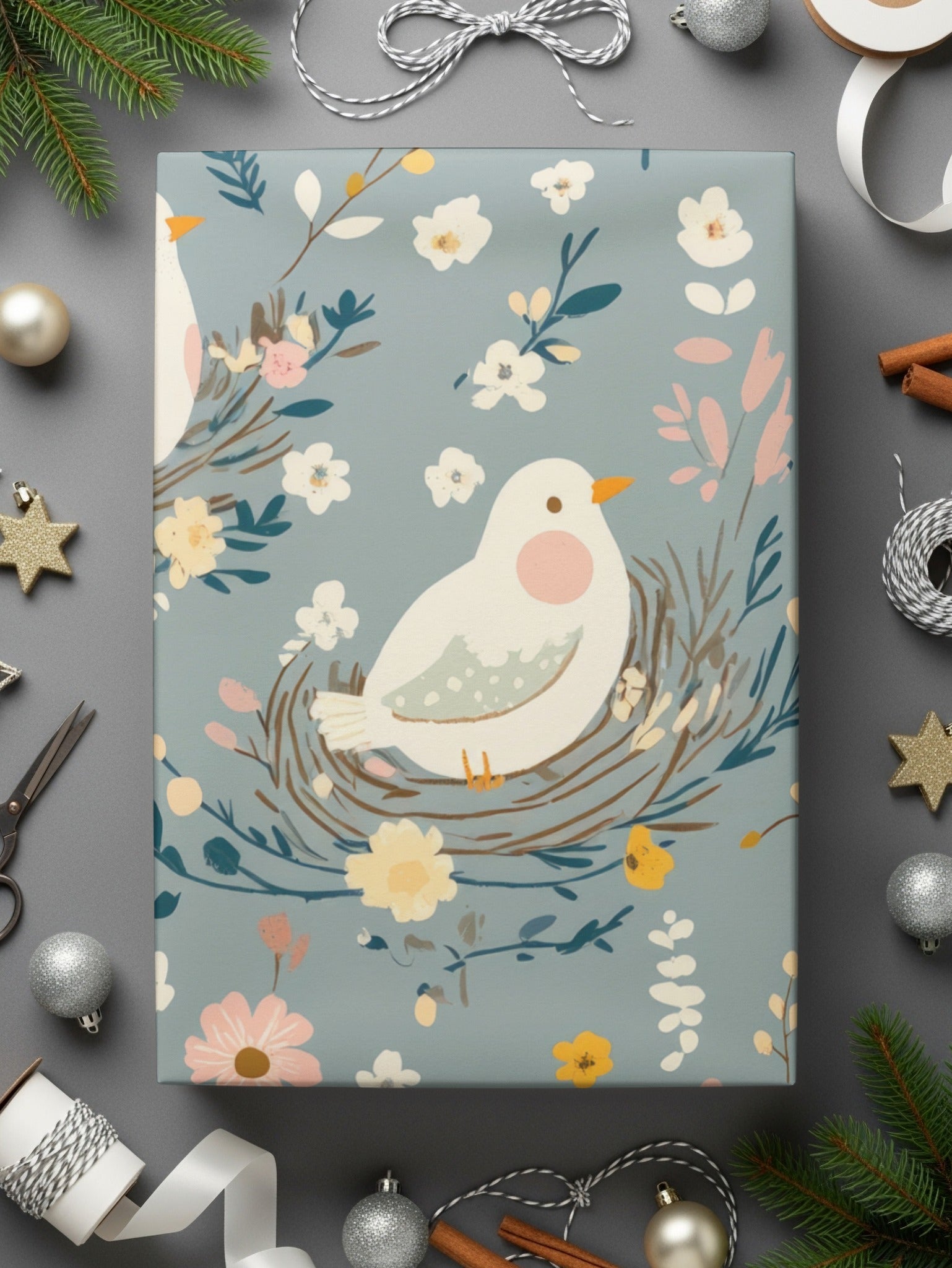 Bird and Blossom Digital Paper, Seamless Pattern File, Floral Nest Print, Nursery Decor Download, Scrapbooking Digital, Spring Pattern - Moore and Mountain