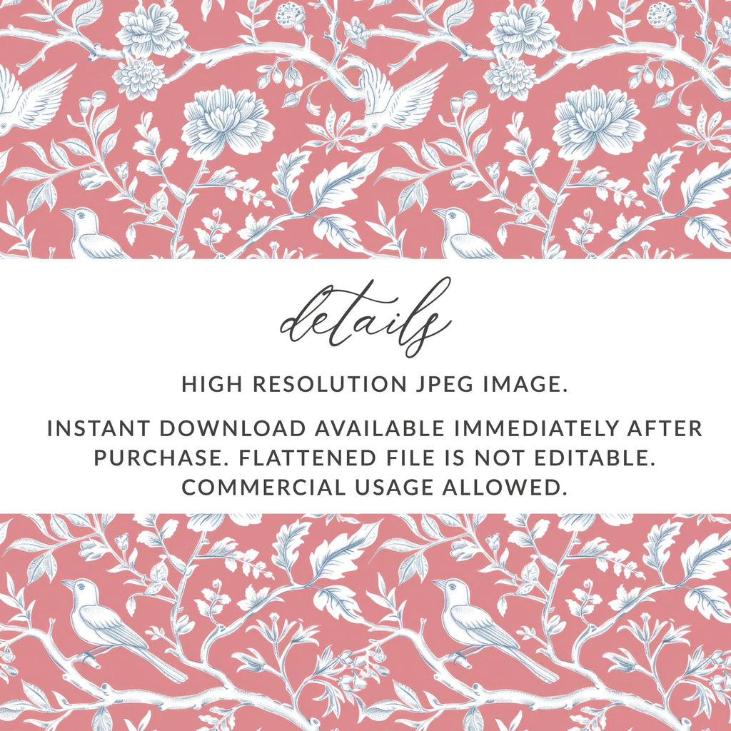 Bird and Floral Digital Seamless Pattern, Repeating Pattern Design, Textile Design, Scrapbooking, Wallpaper, Digital Paper - Moore and Mountain