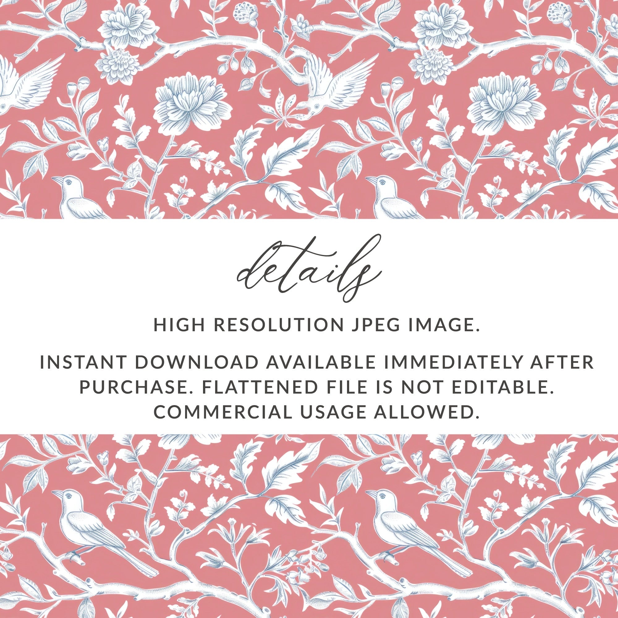 Bird and Floral Digital Seamless Pattern, Repeating Pattern Design, Textile Design, Scrapbooking, Wallpaper, Digital Paper - Moore and Mountain