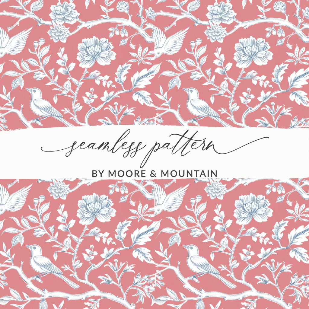 Bird and Floral Digital Seamless Pattern, Repeating Pattern Design, Textile Design, Scrapbooking, Wallpaper, Digital Paper - Moore and Mountain